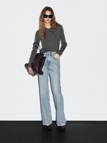 Jersey punto canalé con lana - Gris medio de Zara