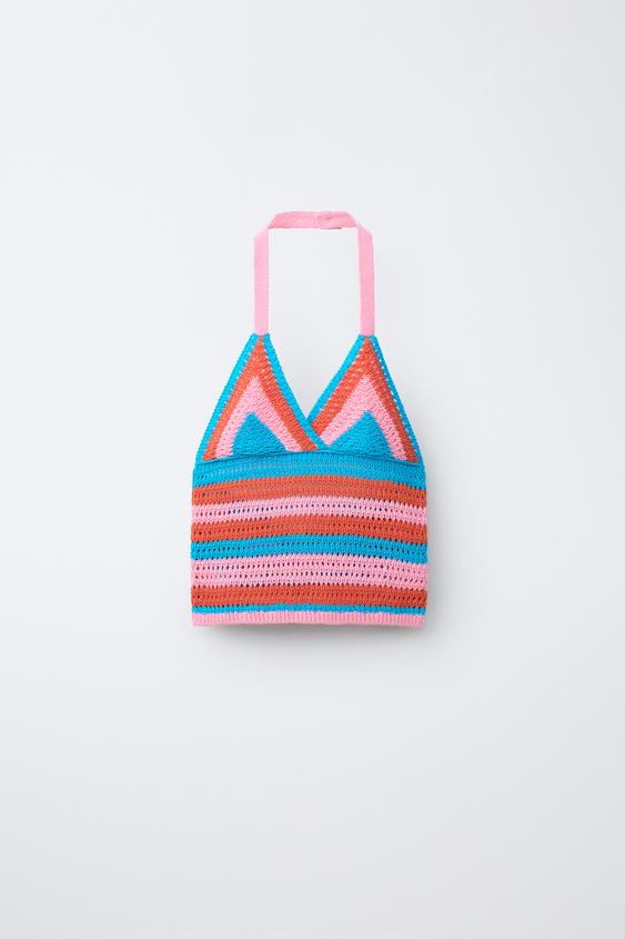 CROCHET KNIT HALTER TOP - Multicoloured by Zara - Image 0