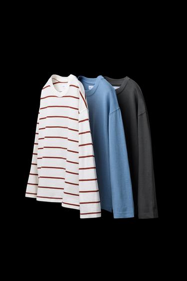 Zara THREE-PACK OF SOLID AND STRIPED T-SHIRTS - Anthracite grey - Image 0