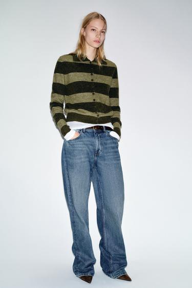 STRIPED CARDIGAN - GREEN by Zara