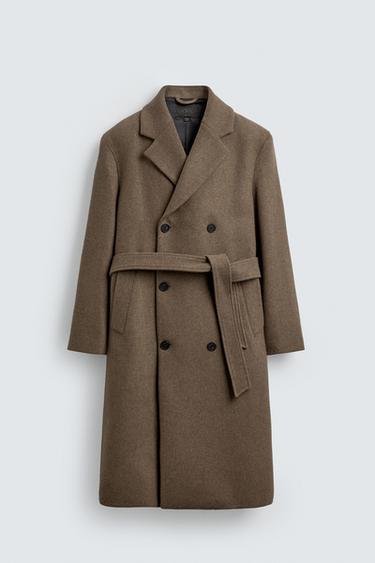 ABRIGO CRUZADO CON LANA CINTURÓN - Visón de Zara