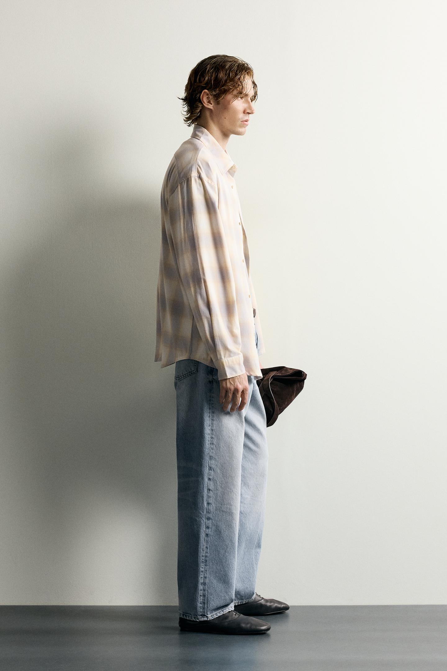 Мужская рубашка Zara Relaxed Fit Plaid, цвет: Экрю / Жёлтый — фото 4