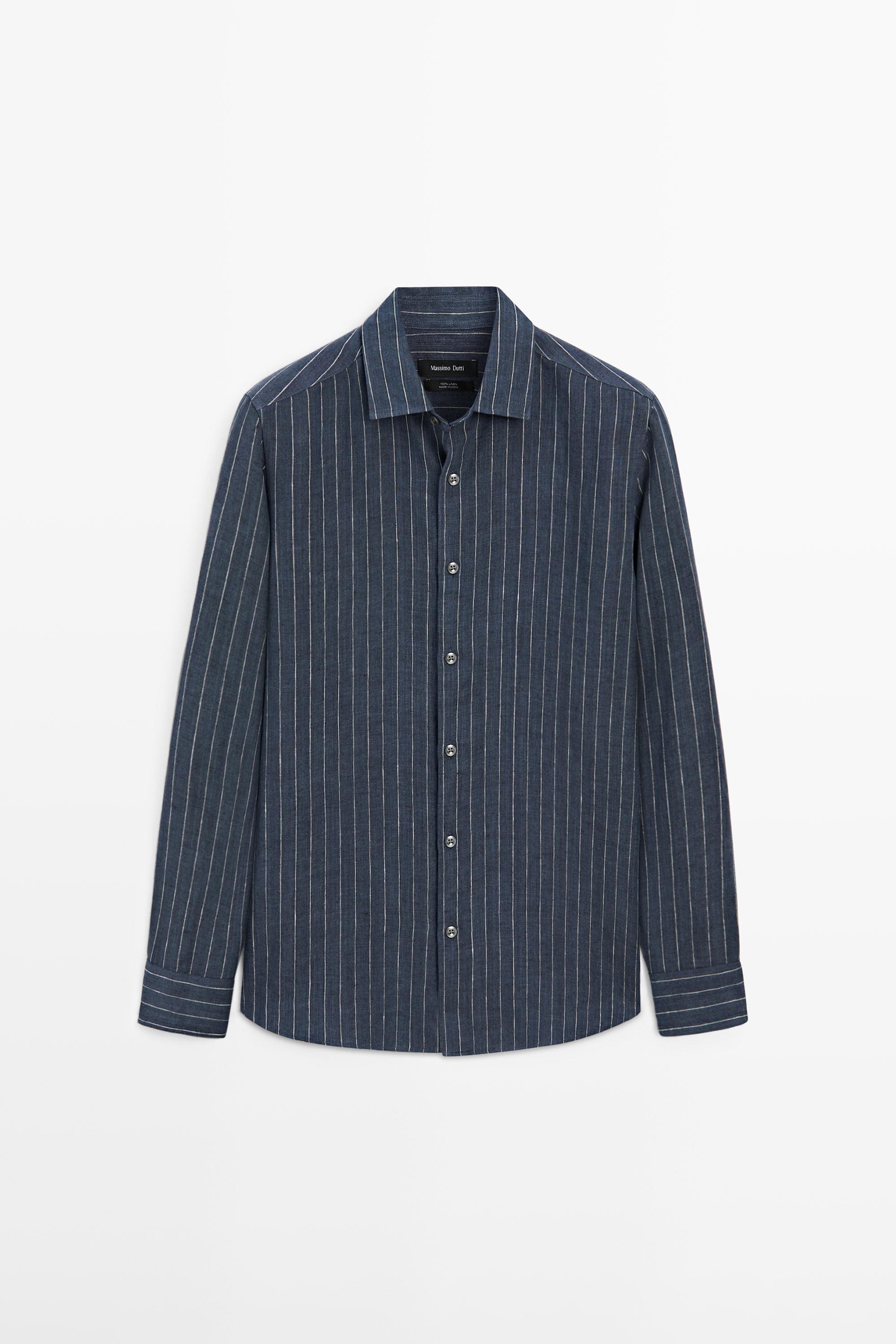 100% linen slim fit striped shirt