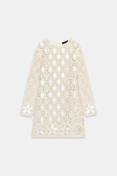 BEADED CUTWORK KNIT DRESS - Ecru by Zara - Image 6