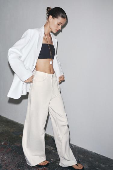 Zara ZW COLLECTION HIGH-WAISTED PALAZZO JEANS - Oyster-white
