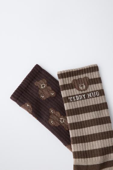 2-PACK OF LONG SOCKS WITH BEAR AND STRIPE PRINT - Brown by Zara - Image 2