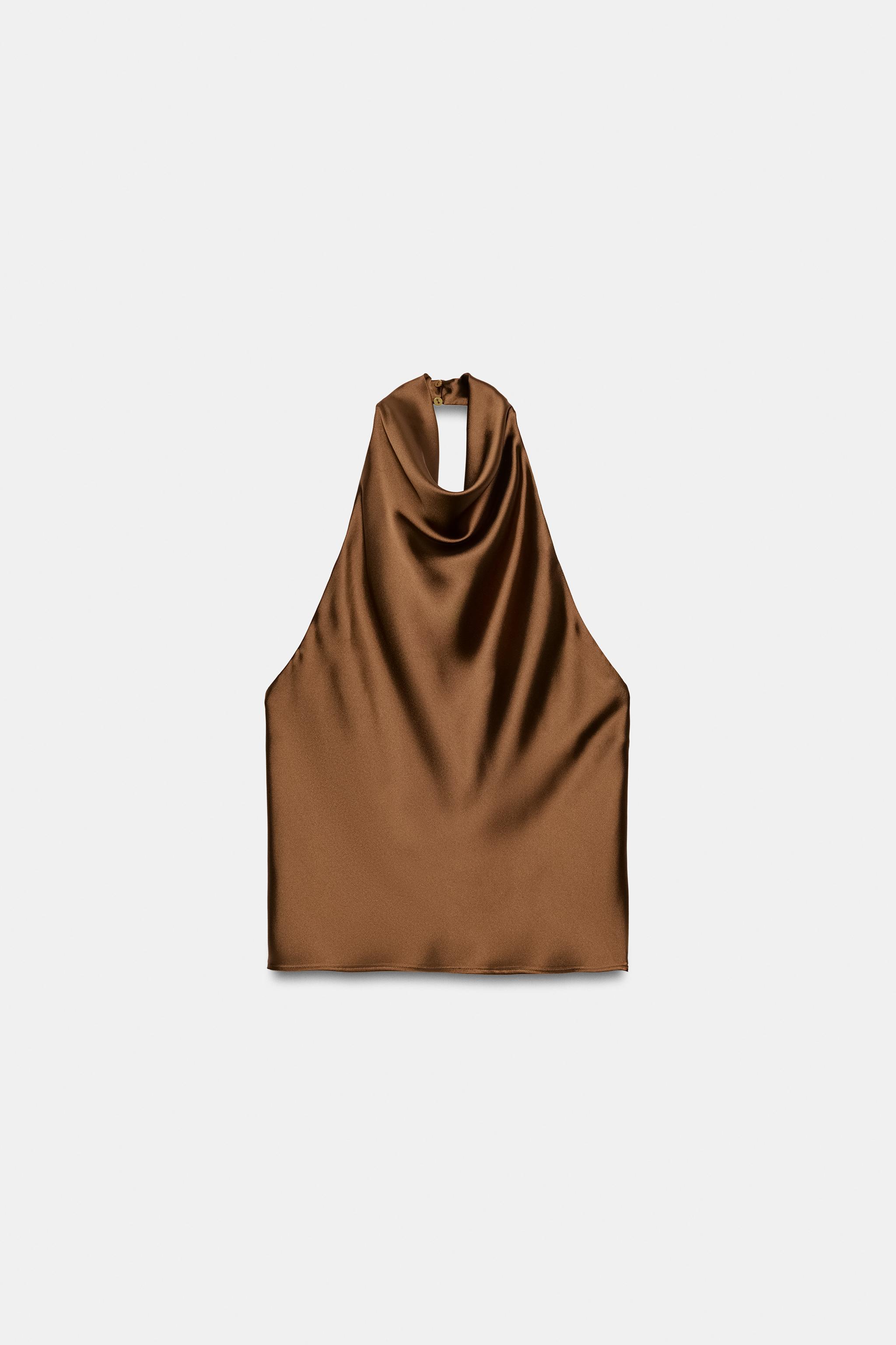 TOP HALTER SATINÉ À IMPRIMÉ ANIMALIER