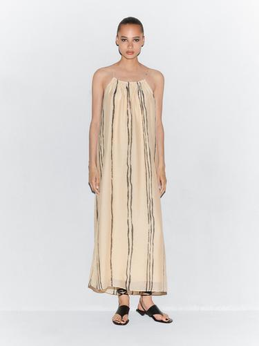Zara Flowing stripe print midi dress - Ecru - Image 0