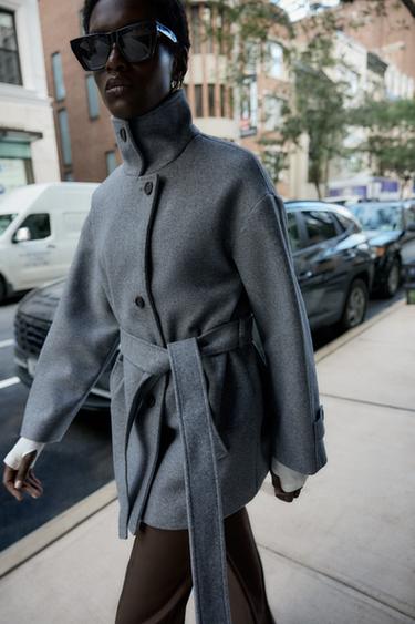 SOFT DOUBLE-POSITION COLLAR COAT - Grey by Zara