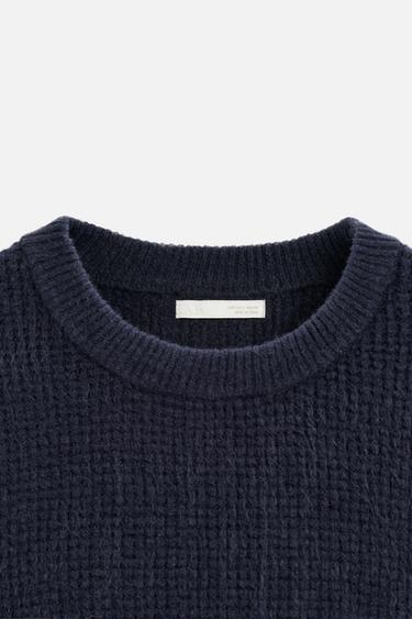 PULL STRUCTURÉ À CARREAUX - Bleu marine de Zara - Image 7