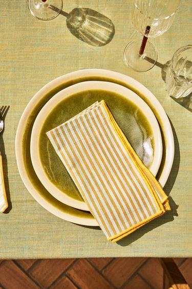LOT SERVIETTES DE TABLE COTON RAYURES (LOT DE 2) - Vert de Zara - Image 4