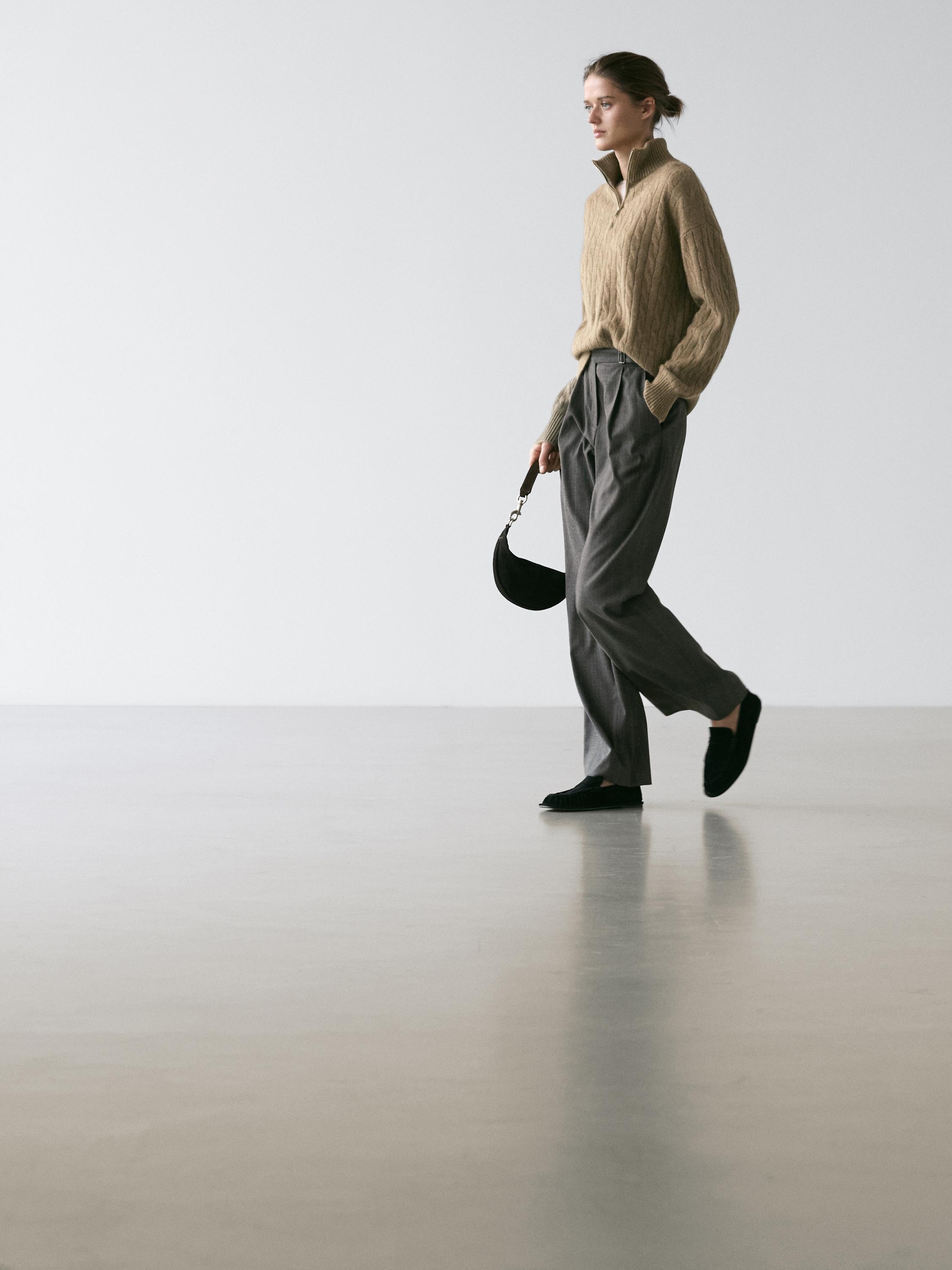 Darted pinstripe trousers