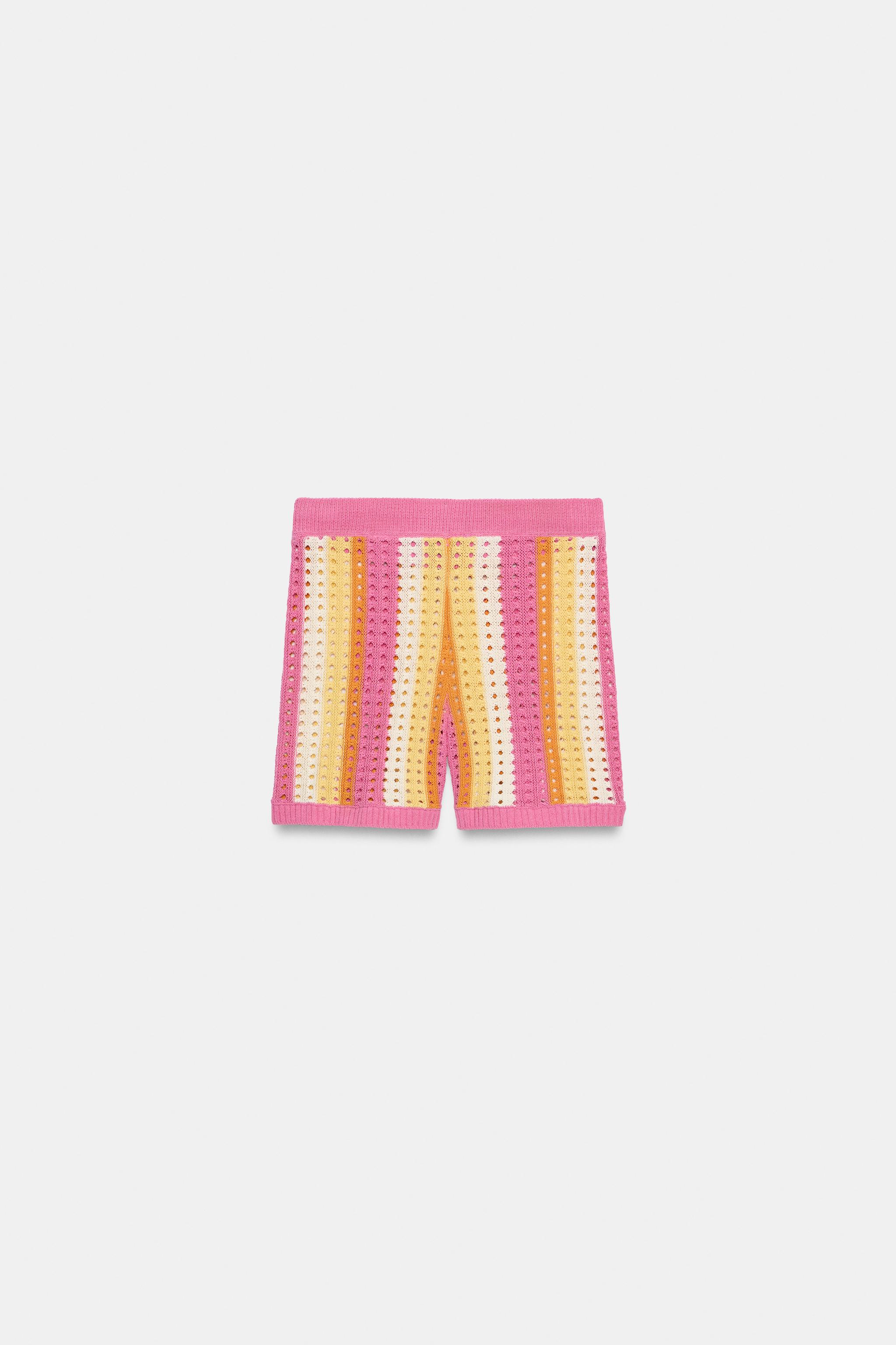 STRIPED OPENWORK KNIT SHORTS