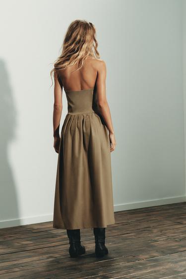 STRAPLESS MIDI DRESS - Khaki by Zara - Image 5