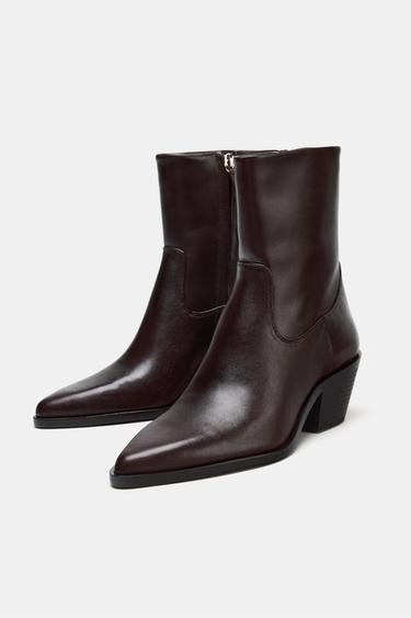 BOTTINES COW-BOY EN CUIR - Bordeaux de Zara - Image 3