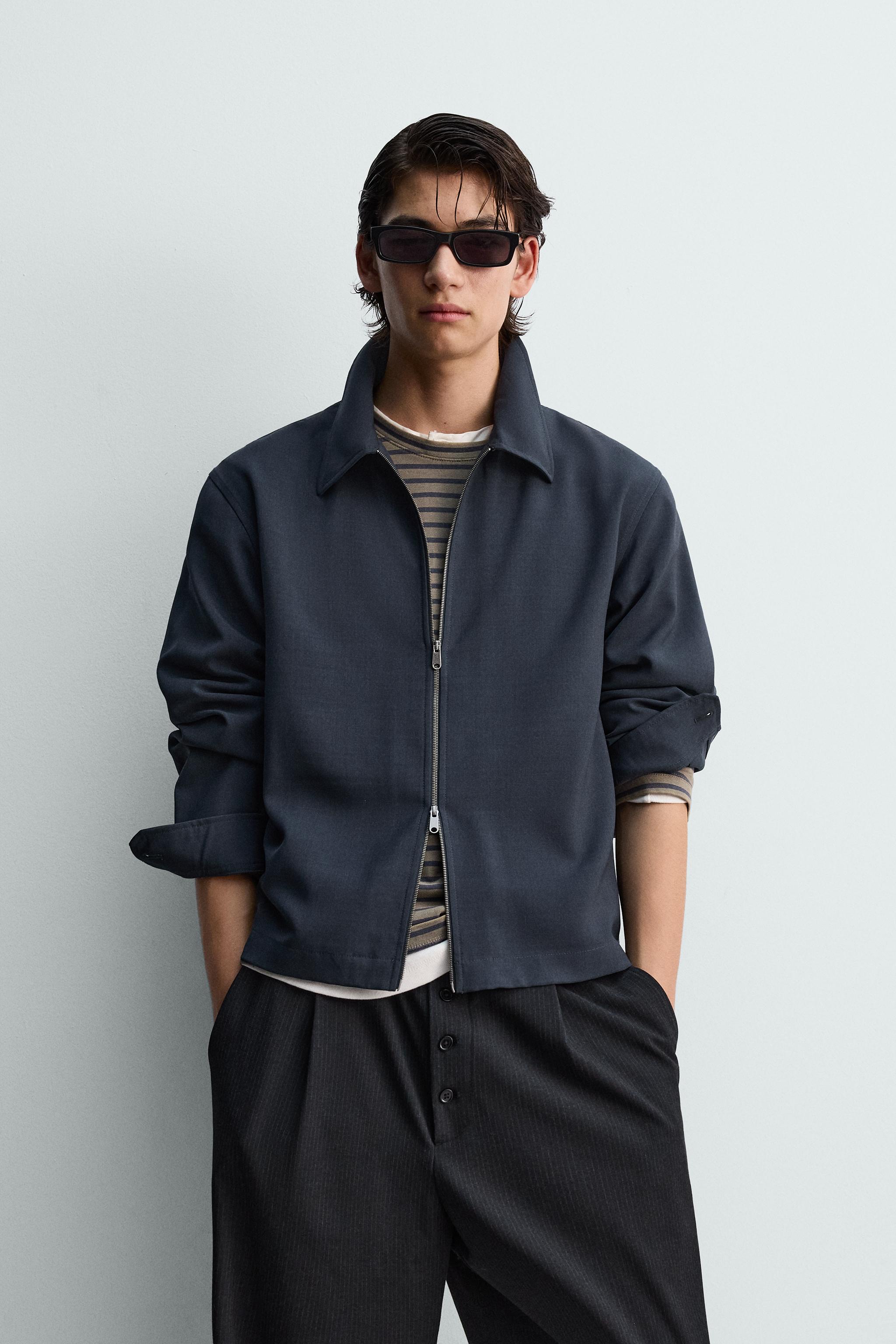 リラックスフィットジッパーシャツジャケット - テールブルー | ZARA