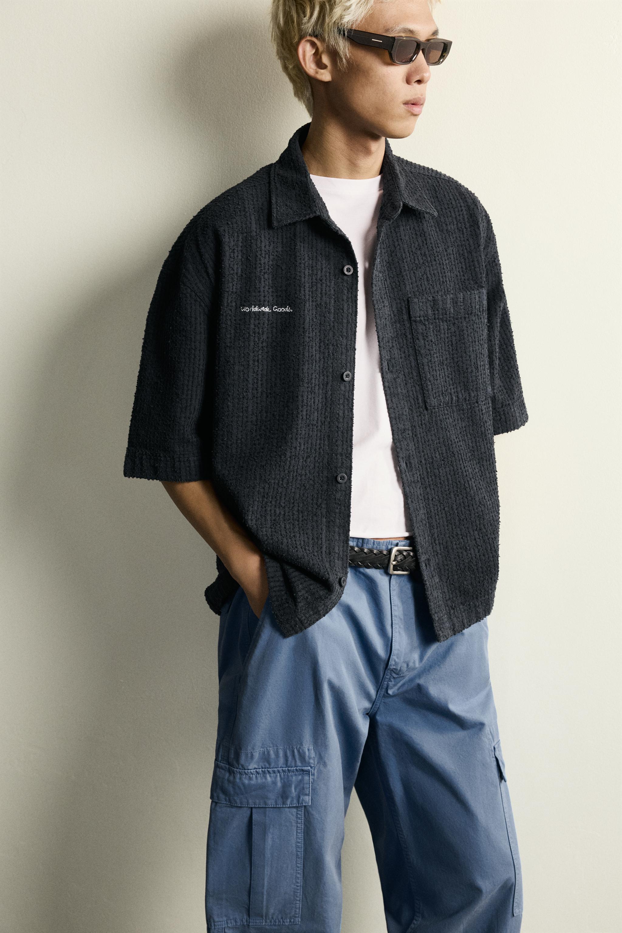 TEXTURED EMBROIDERED BOXY FIT OVERSHIRT
