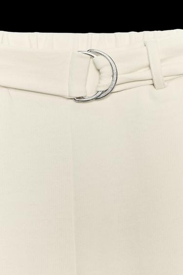 Zara RUSTIC BELTED PANTS - Ecru