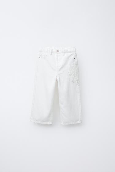 PANTALÓN RECTO SARGA FLOR CROCHET - Blanco roto de Zara