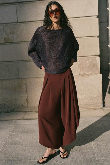 PANTALON FLUIDE À FENTES - Marron de Zara - Image 1