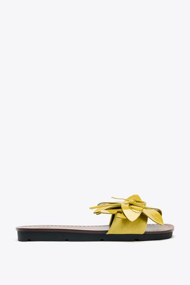 LEATHER FLOWER SANDALS - Lime Green by Zara - Image 2