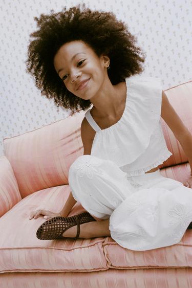 Zara ASYMMETRIC RUFFLED TOP - White