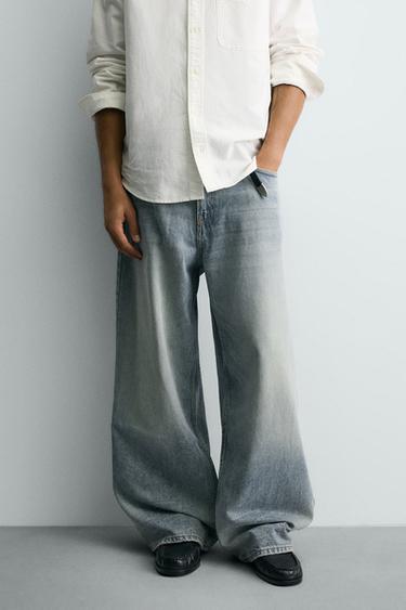 Zara 寬鬆剪洞牛仔褲 - 藍色