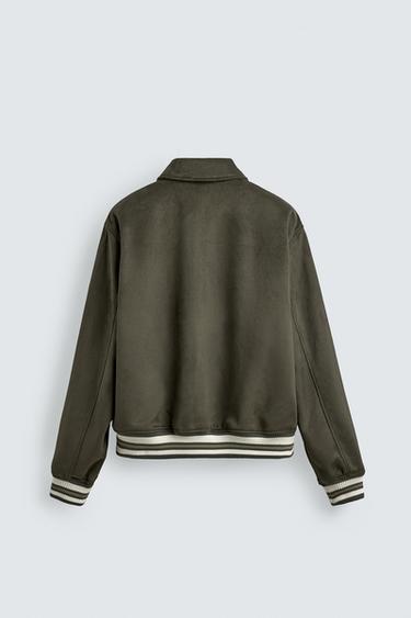 FAUX SUEDE BOMBER JACKET - Light khaki by Zara - Image 7