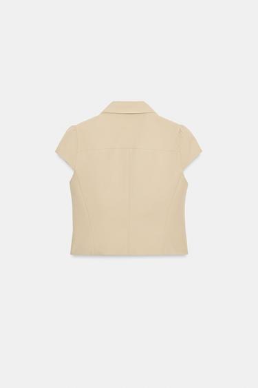 DOUBLE-BREASTED SHORT SLEEVE JACKET - camel by Zara - Image 4