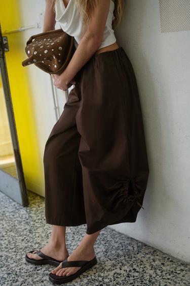 PANTALON JUPE-CULOTTE À BAS AJUSTABLE - Marron chocolat de Zara - Image 1