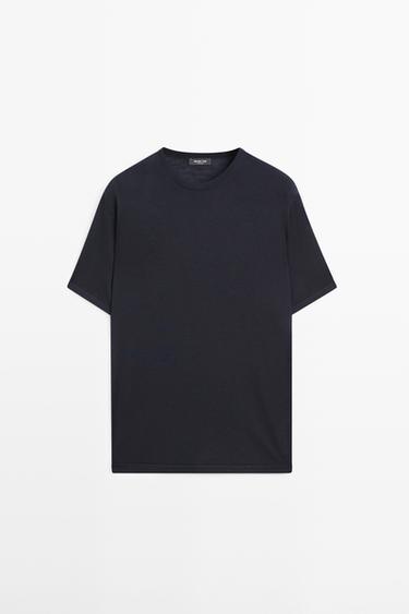 Wool-blend short-sleeve knit sweater — Navy blue 1