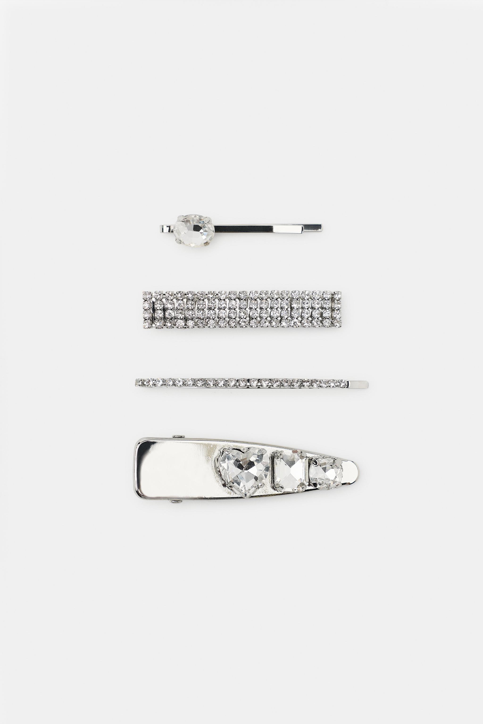 Женские аксессуары Zara PACK OF 4 METAL JEWEL HAIR CLIPS — фото 5