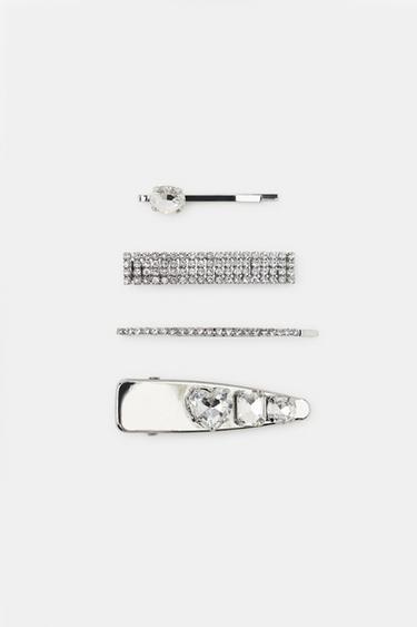 Zara PACK OF 4 METAL JEWEL HAIR CLIPS - Silver - Image 0