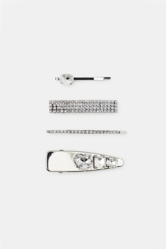 PACK OF 4 METALLIC RHINESTONE HAIR CLIPS - Silver by Zara - Image 4