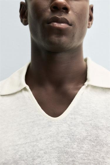 HEMP/VISCOSE KNIT POLO SHIRT - Ecru by Zara - Image 4