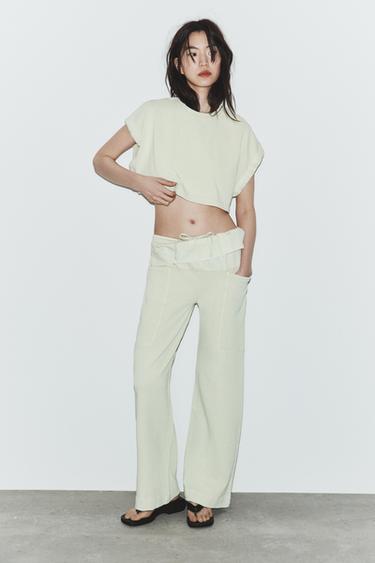 PANTALÓN CINTURA POPELÍN - Verde de Zara