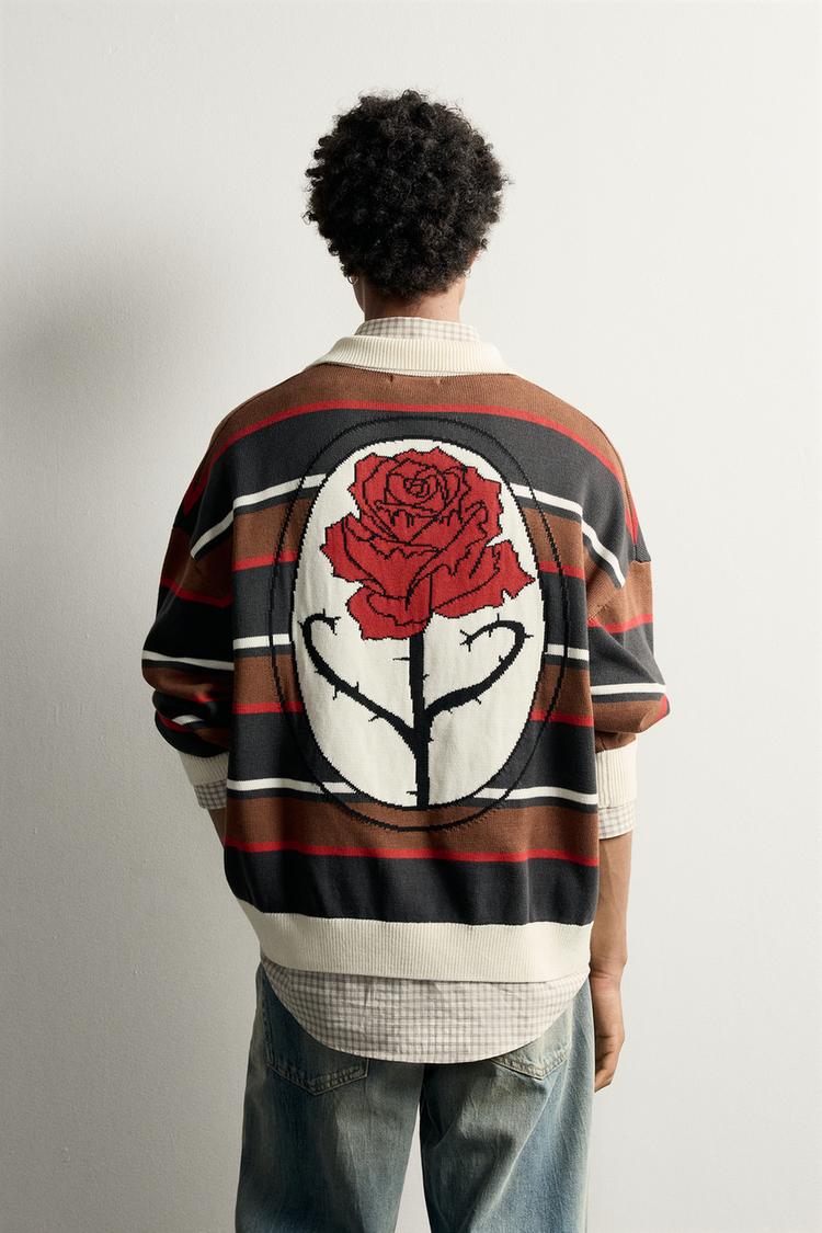 FLORAL INTARSIA KNIT POLO SHIRT