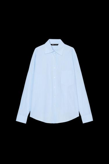 OVERSIZE-HEMD AUS POPELINE MIT STREIFEN - Weiß / Himmelblau von Zara - Bild 0