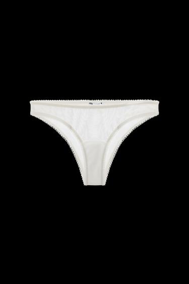 Zara MESH LACE PANTIES - Oyster-white - Image 0