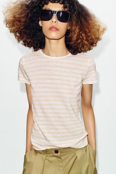 SHORT SLEEVE LINEN BLEND T-SHIRT - striped by Zara - Image 1