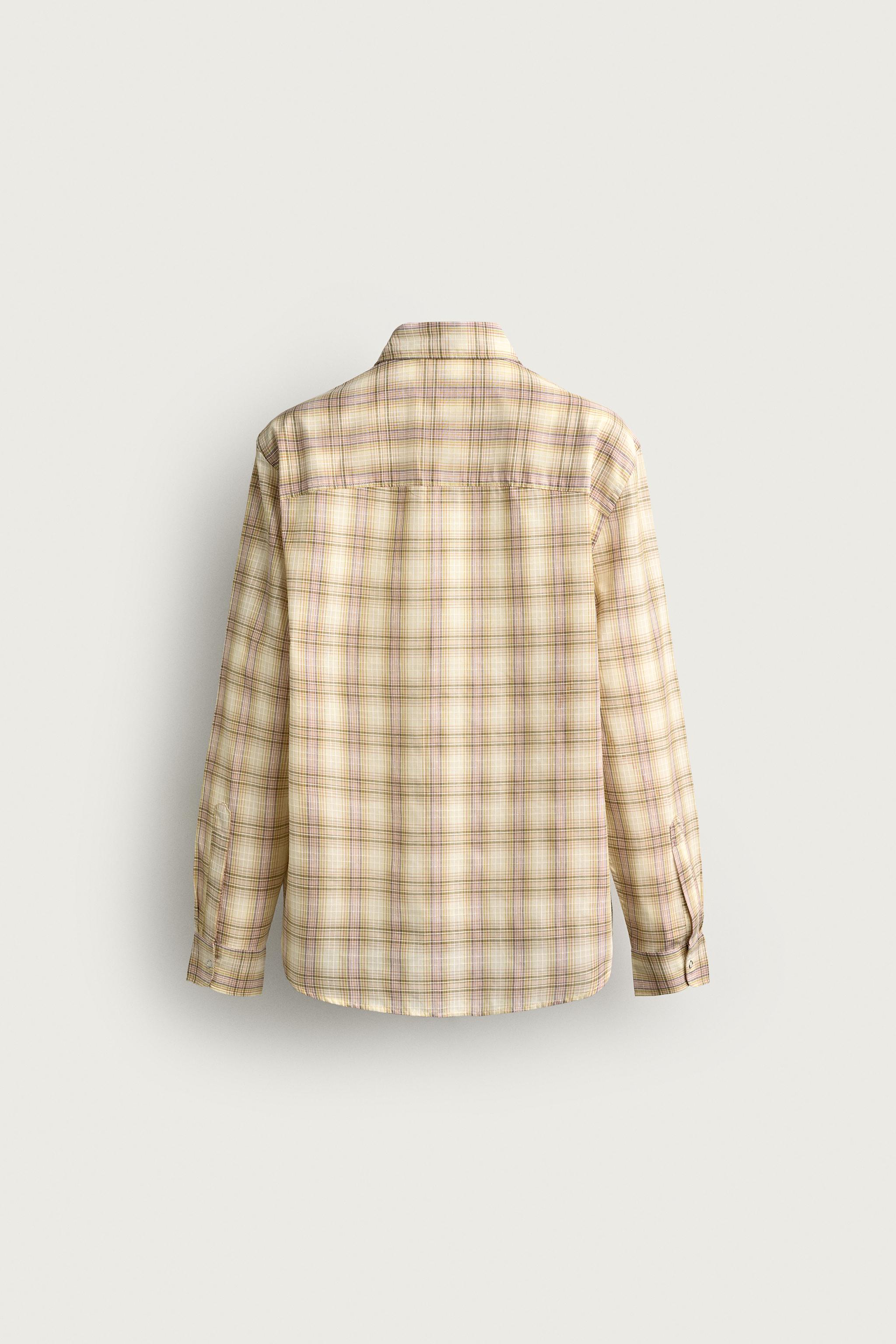 Мужские рубашки Zara RELAXED-FIT PLAID SHIRT WITH POCKETS — фото 8