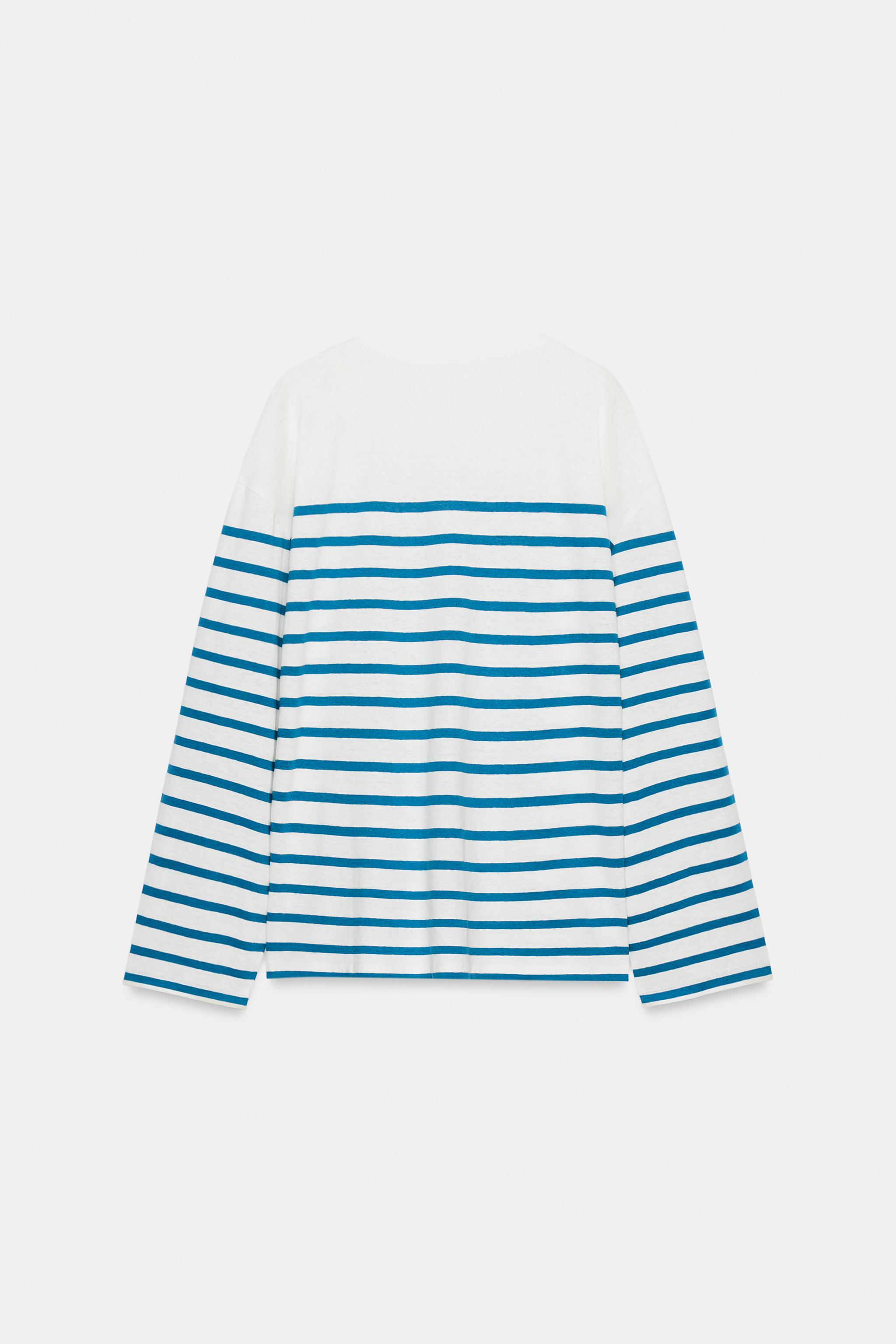 STRIPED COTTON AND LINEN T-SHIRT