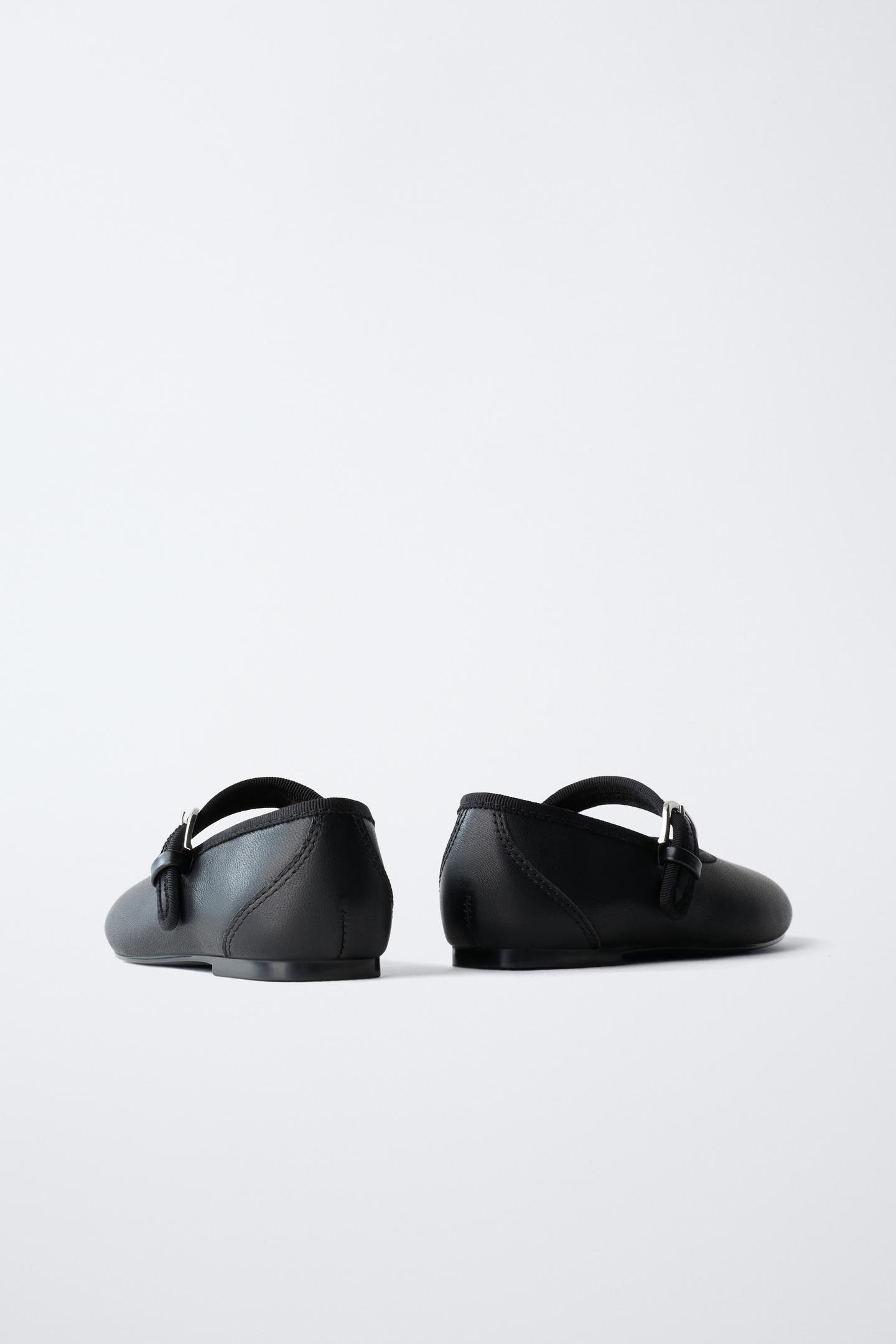 Детские балетки Zara Leather Buckle Ballet Flats, цвет: Чёрный — фото 5