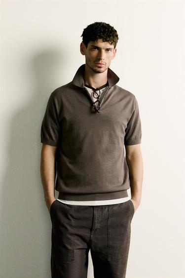 POLO EN MAILLE REGULAR FIT À ZIP - Gris taupe de Zara