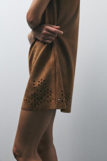 FAUX SUEDE MINI DRESS - Tobacco Brown by Zara
