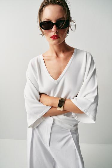 FLUID V-NECK KNIT JUMPER - White by Zara