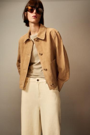 ZW COLLECTION LIMITED EDITION 100% SUEDE LEATHER JACKET - camel by Zara