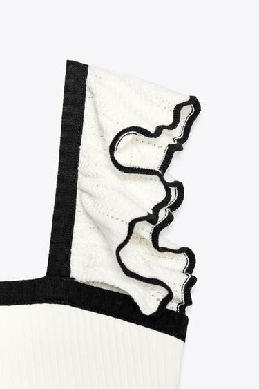CONTRAST RUFFLE TRIM TOP - Black / White by Zara - Image 5