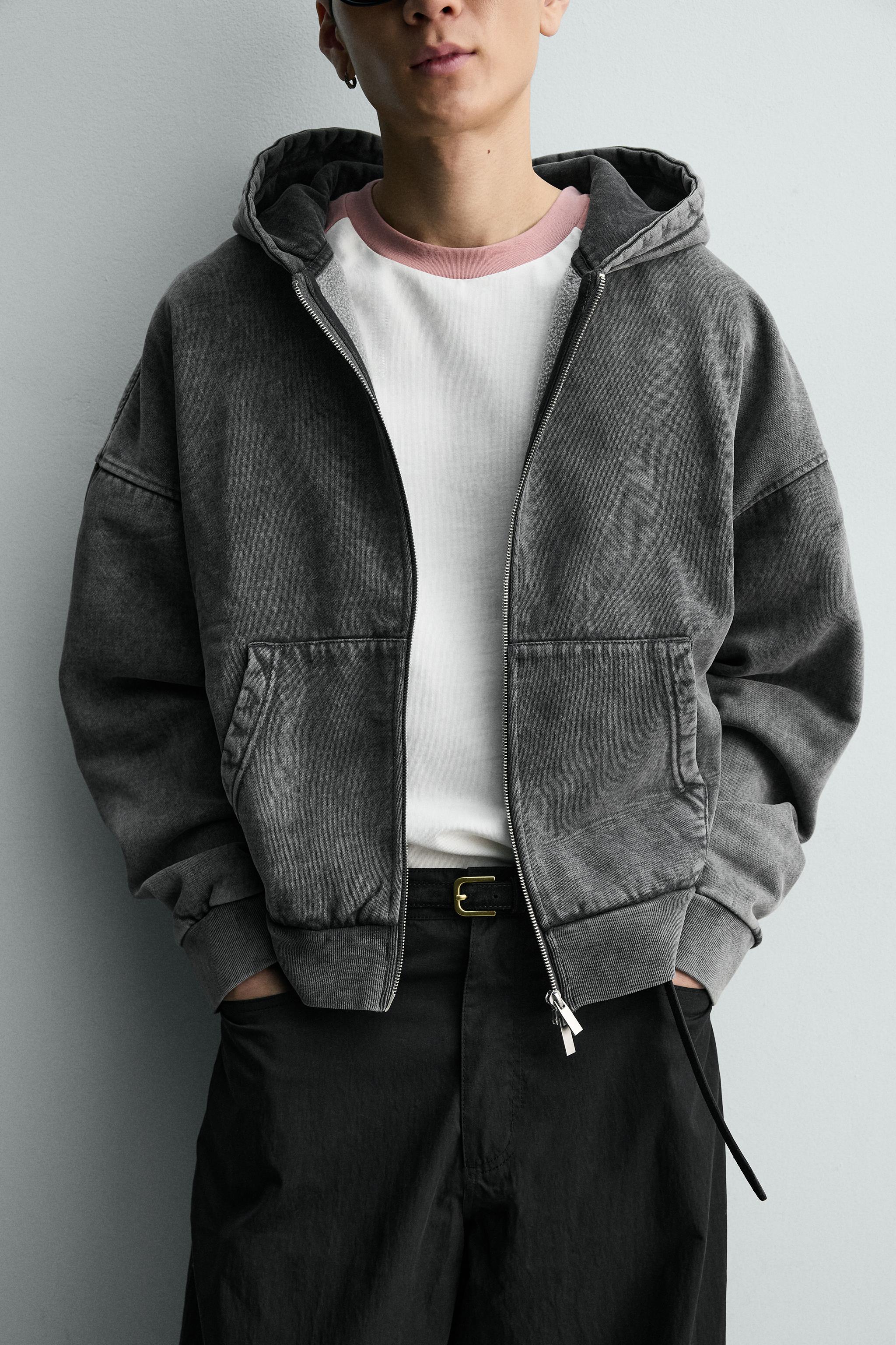 WASHED ZIP-UP HOODIE - Greyish | ZARA South Africa