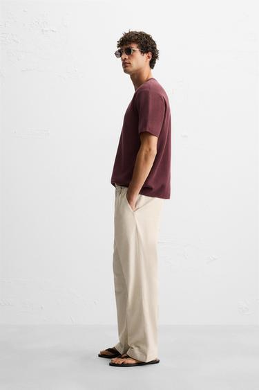 PANTALON COTON - LIN PLIS - Beige clair de Zara - Image 3